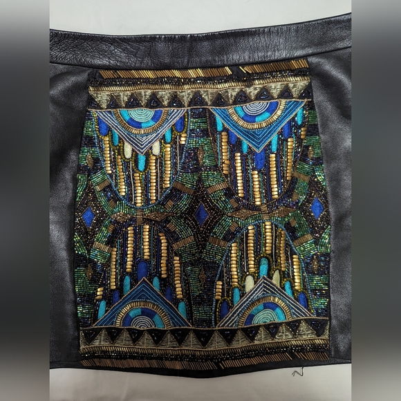 KORA RAE size 4 Beaded lambskin Leather Mini Skirt Kittenish Black MADE IN USA. - Picture 2 of 8